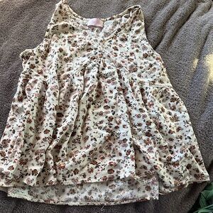 Pink Lily Floral Sleeveless Blouse - Cream and Brown